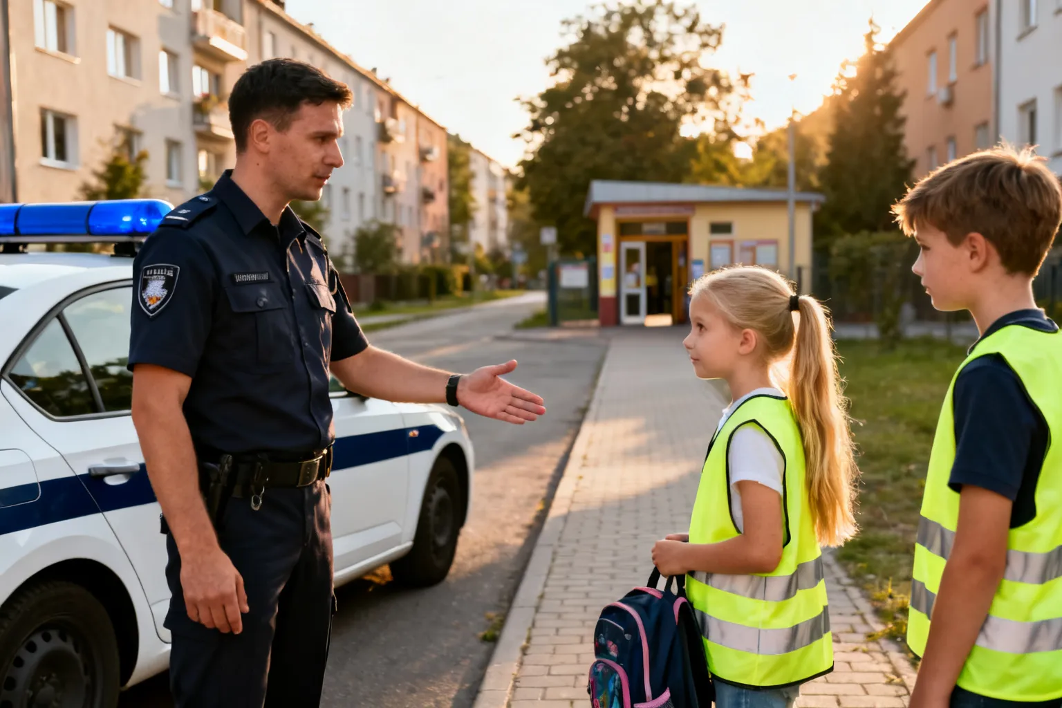 Łódź: policjant przypomniał uczniom o zasadach bezpieczeństwa i noszeniu odblasków